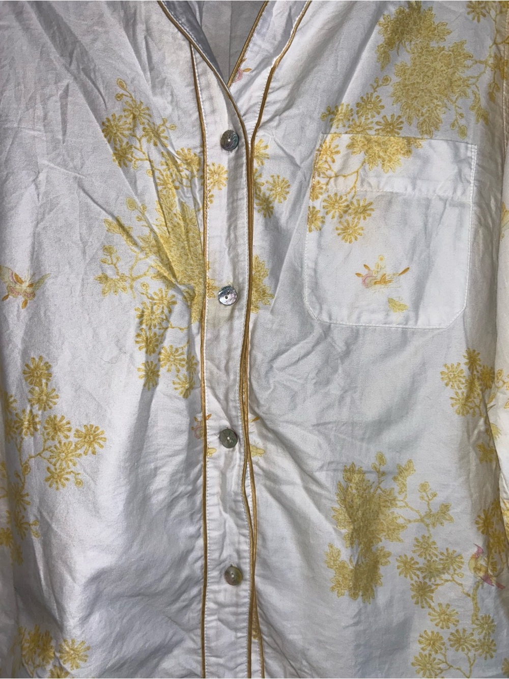 Natori Toile 100% Cotton Sateen Pajama Set White and Yellow - Picture 8 of 13